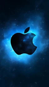 Apple-shaped negative space silhouette against luminous nebula field