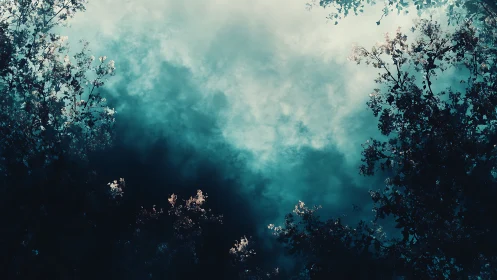 Aerial Forest Canopy with Volumetric Cloud Diffusion and Luminous Sky Aperture.