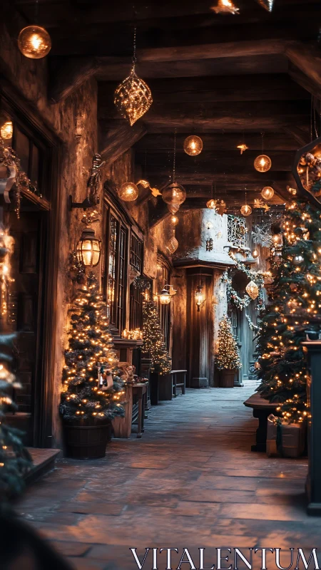 Narrow festive alley glows with warm hanging lantern lights