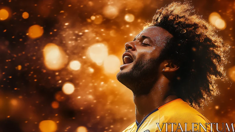 Golden roar of victory under glowing stadium lights.