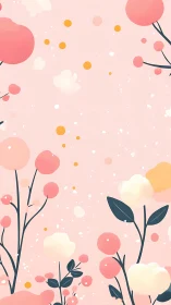 Soft Pink Botanical Illustration with Circles and Leaves