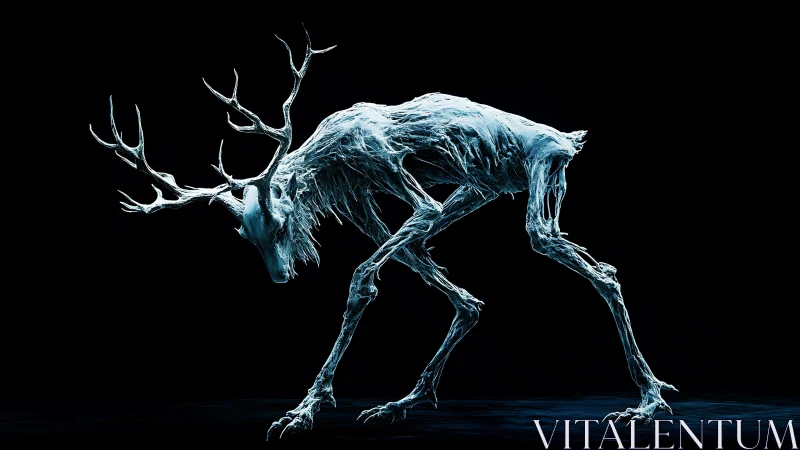 Glacial wendigo stag prowls the void in skeletal silence.