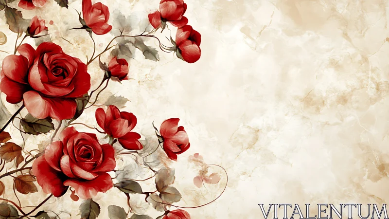 Red Roses on Cream: Elegant Floral Composition