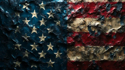 Weathered stars and stripes carved in molten, rugged paint.