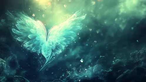 Luminous crystal wings drifting through a dreamy night sky.