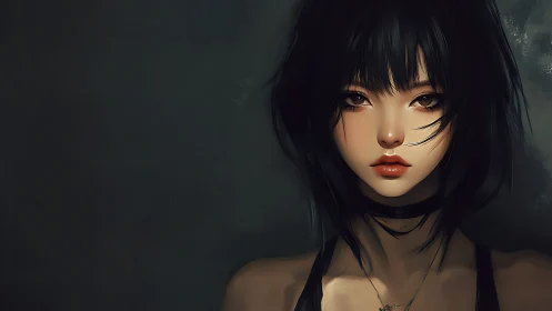 Digital portrait isolates a moody girl in chiaroscuro lighting