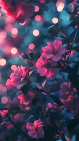 Glowing Pink Blooms Shine in Magical Twilight