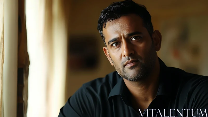 Warm portrait of a thoughtful man in gentle window light.