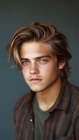 Photorealistic studio portrait of young man, soft edge lighting.