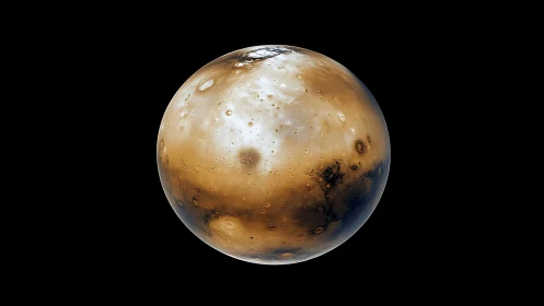 High-contrast Mars globe shows cratered topography and polar ice