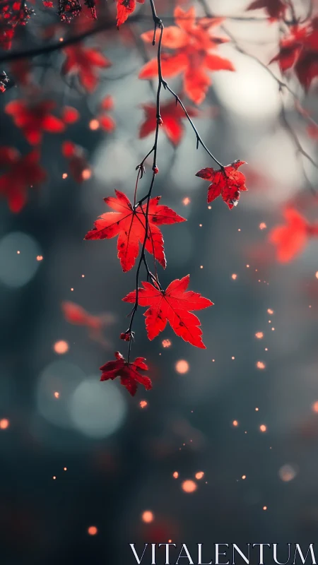 Gentle autumn leaves drift softly through glowing evening air