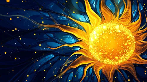 Solar bloom swirling through midnight cosmic tide.