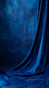Deep sapphire velvet curtain softly pools across the floor