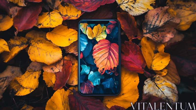 Smartphone screen mirroring saturated autumn foliage composition