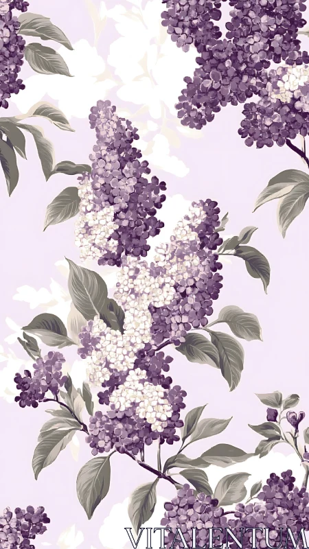 Lilac Flowers Botanical Illustration Against Lavender Background