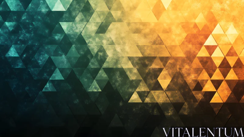 Geometric triangular abstract with teal and gold gradient effect.