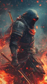 Shadowblade ronin strides through embers of a dying world.