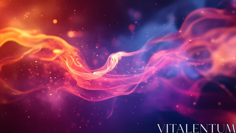 Flowing luminous energy ribbons with particle effects.