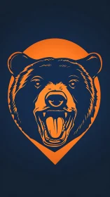 Vector emblem of roaring bear head in orange on navy field