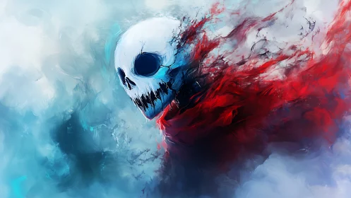 Flaming spectral skull dissolves into swirling crimson mist.