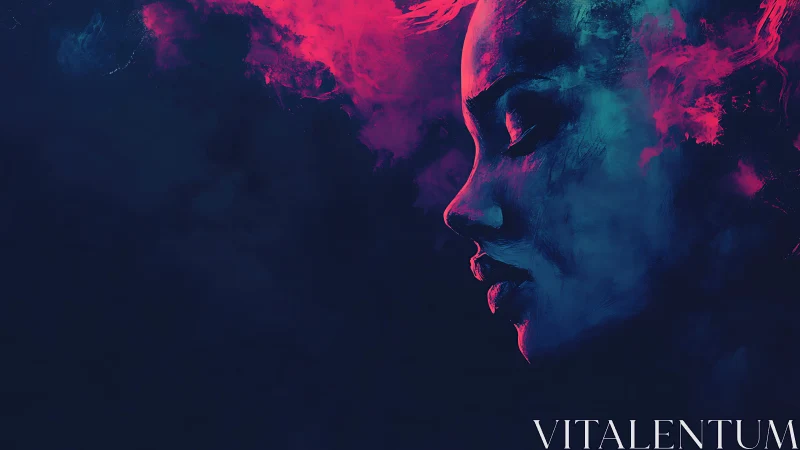 Profile in neon haze, contemplative digital portrait study.