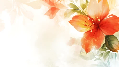 Vibrant red flowers bloom against soft watercolor garden backdrop.