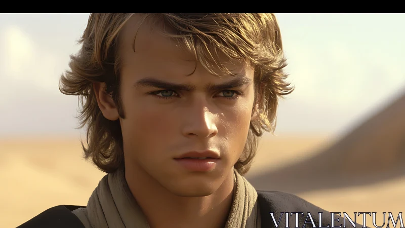 Desert wind studies the young wanderer’s determined gaze