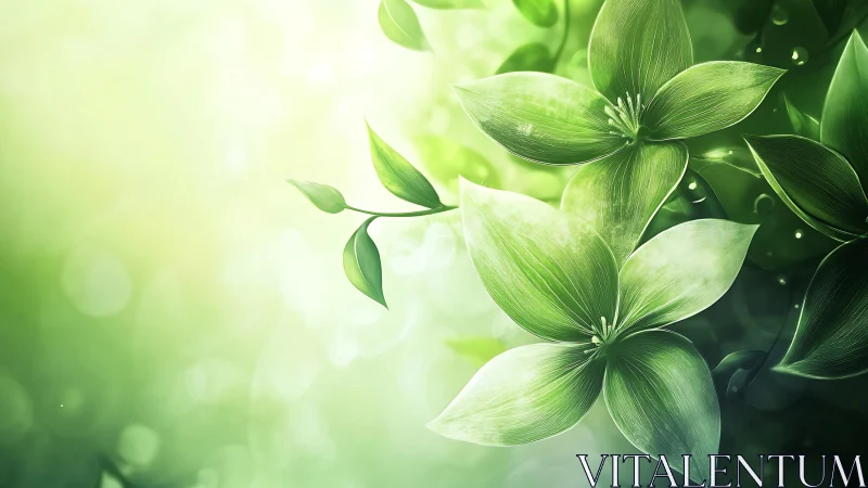 Green stylized floral composition with luminous background.