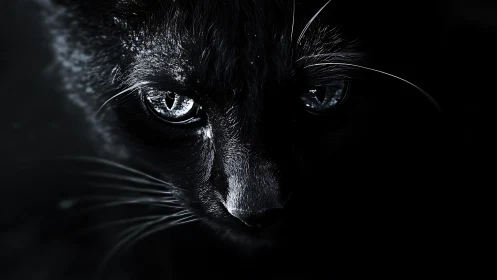 Black cat close-up in dramatic low key lighting.