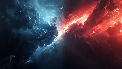 Cosmic storm of fire and ice meeting at quiet starlight.