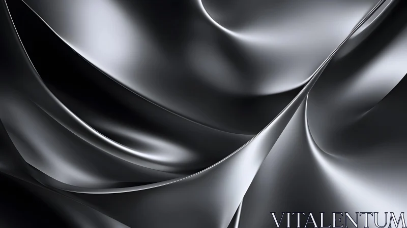 Abstract metallic folds in smooth silver texture digital art.