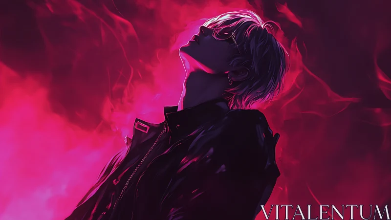 Neon backlit portrait in magenta atmospheric digital painting.