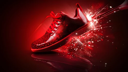 Striking red athletic sneaker in dynamic, energetic digital art.