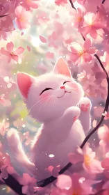 Anime cherry blossom kitten in vertical soft focus composition.