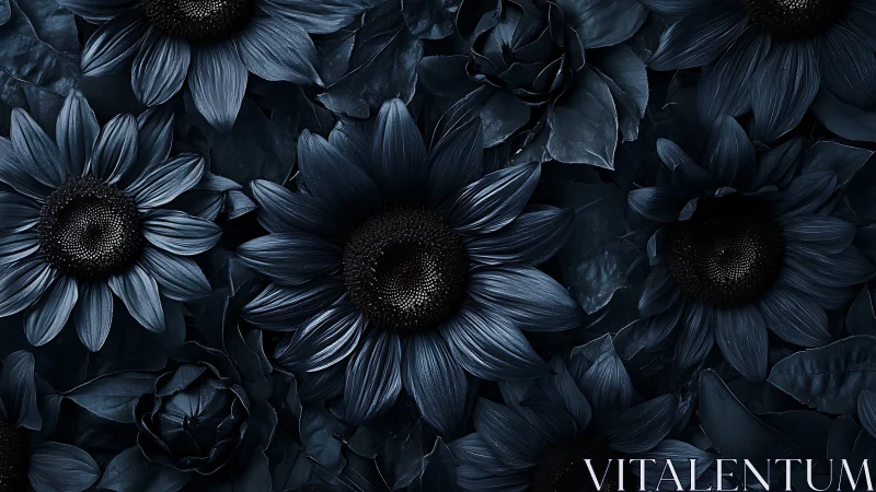 Dark Sunflowers Against Deep Navy Background.