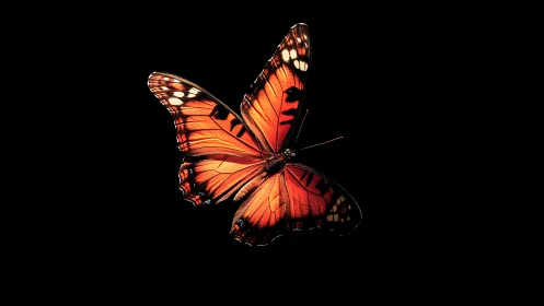 Crimson wings carve a quiet orbit through velvet darkness