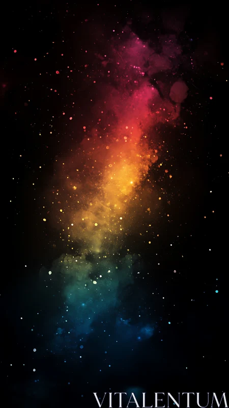 Vertical multicolor nebula cloud on dark star field background.
