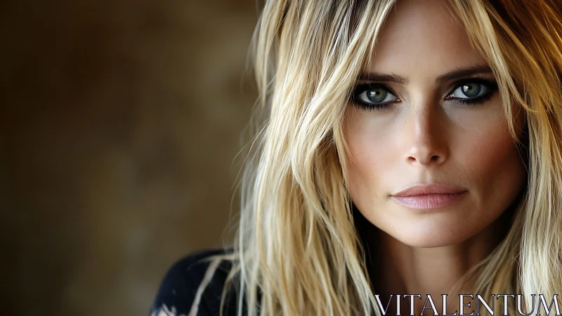 Close-up portrait with intense gaze and textured blonde hair.
