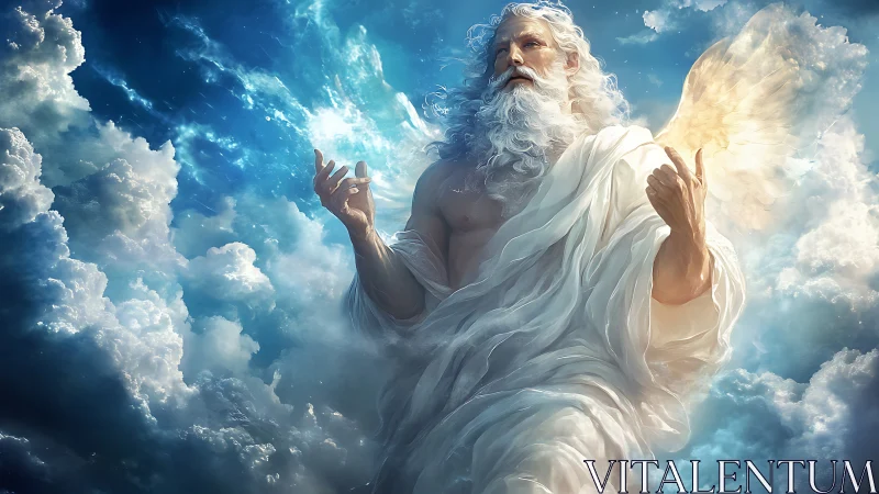 Storm-brewing sky elder wrapped in roaring celestial light.