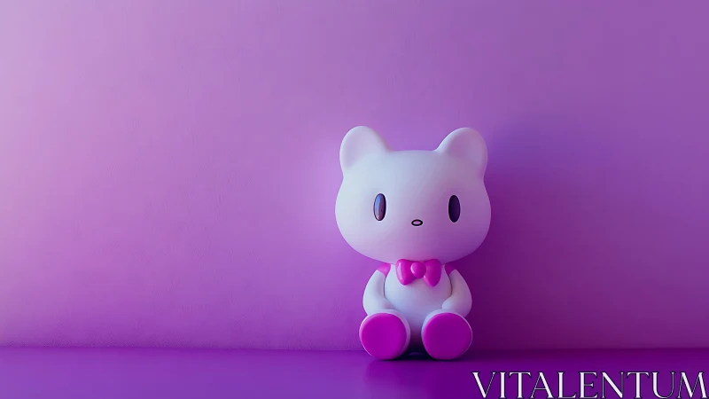 Minimalist pink toy bear sits in soft purple glow.