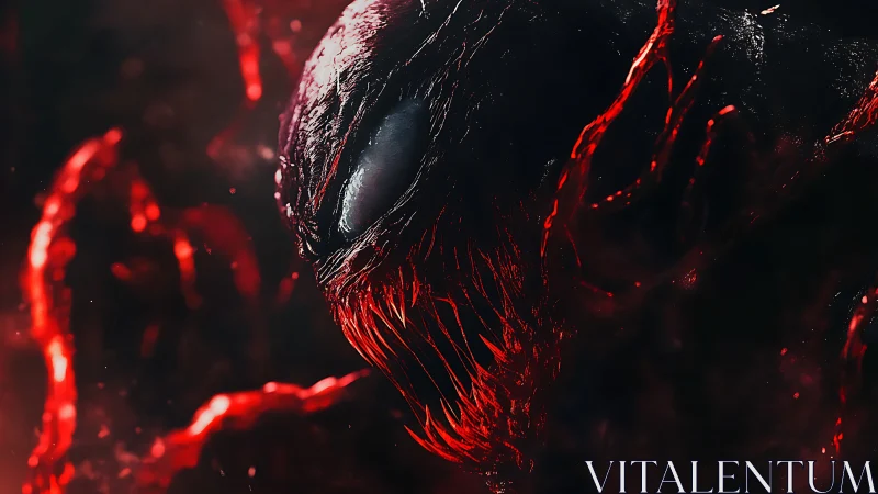 Sinister red-black alien creature with jagged mouth detail.