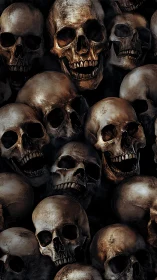 Gilded skulls gathered in a richly shadowed midnight tangle.