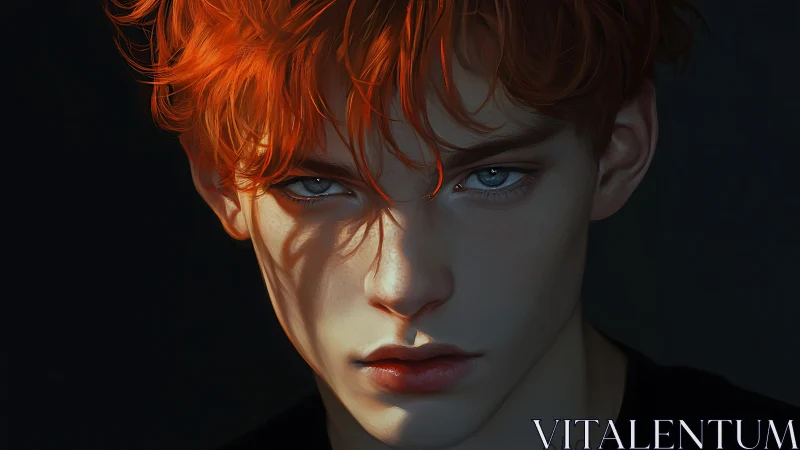 Digital portrait shows red-haired subject under directional light
