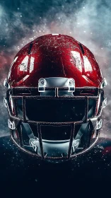 Crimson battle helmet stares down the stormy gridiron night