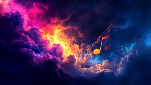 Spectral cloud nebula with luminous musical notation cluster.