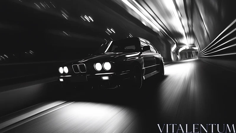 Midnight tunnel sprint with a shadow-slick sports sedan.