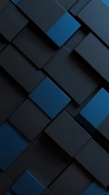 Geometric array of layered blue and black rectangular panels.