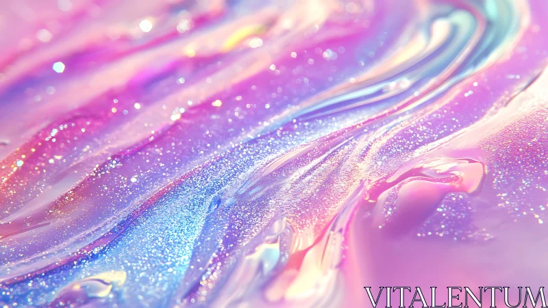 Iridescent pink and blue abstract liquid shimmer texture.