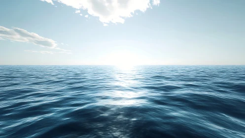 Sunlit swells quietly stretch toward a blinding blue horizon