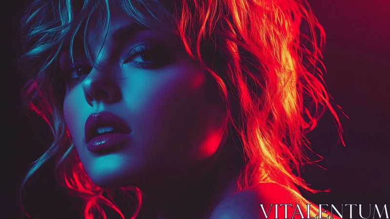 Neon-lit portrait captures sultry gaze in electric contrast